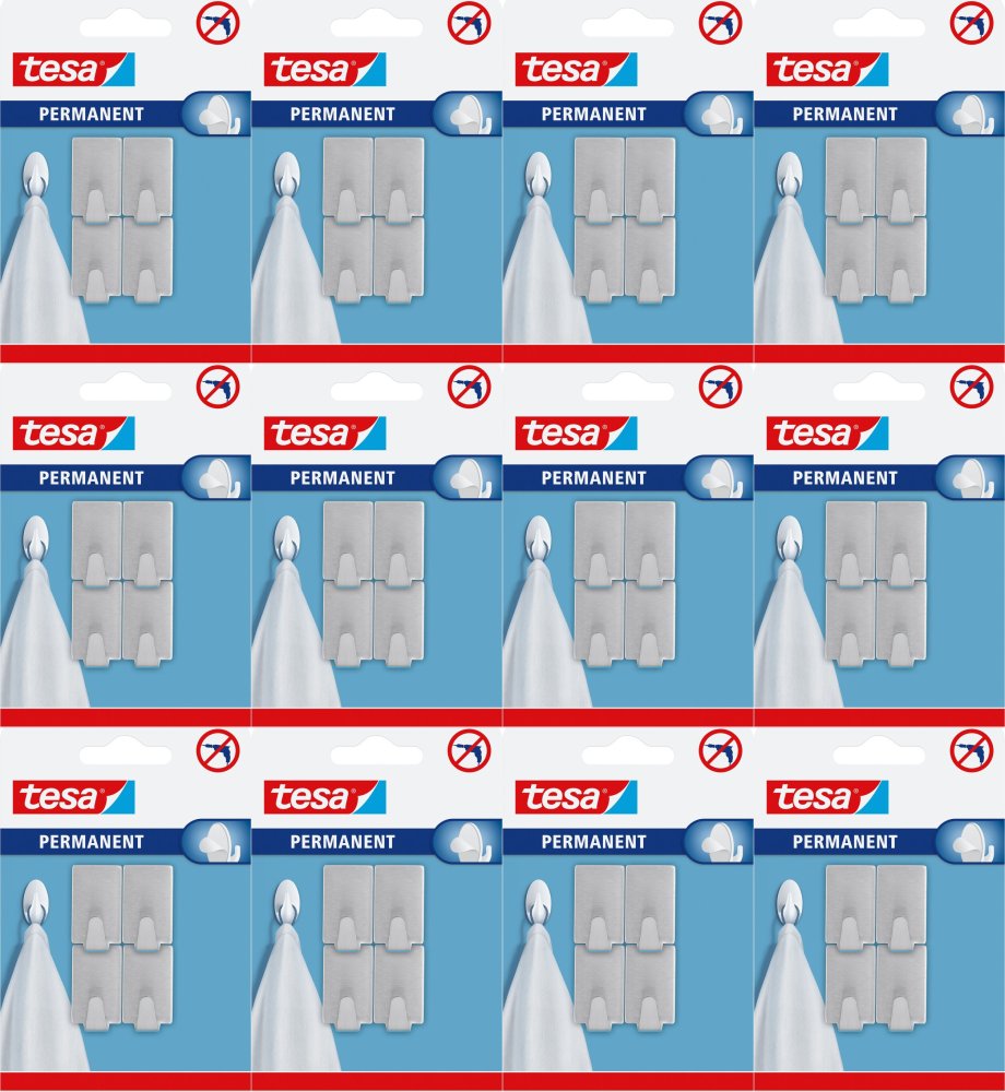 12x Haczyk permanentny tesa, kwadratowy, metalowy, 4 sztuki, biały