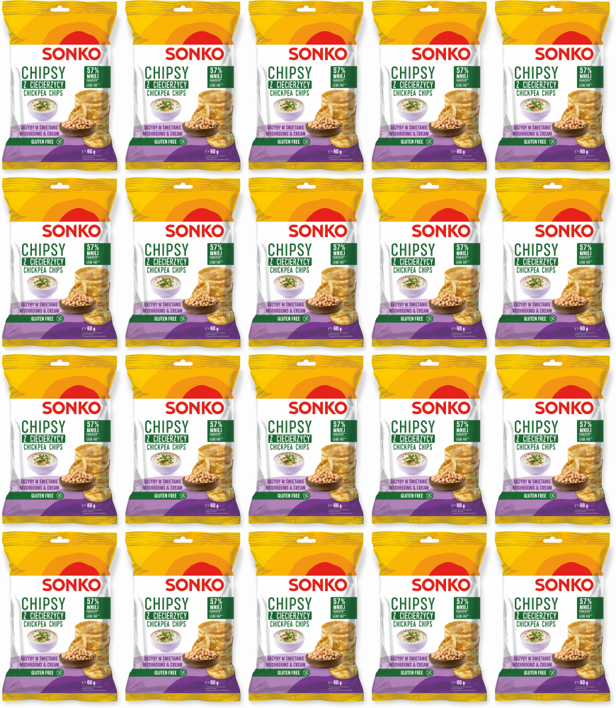 20x Chipsy z ciecierzycy Sonko, grzyby w śmietanie, 60g