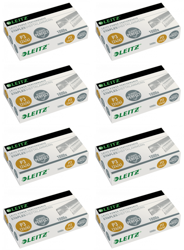 8x Zszywki wytrzymałe Leitz Power Performance, 24/6, 1000 sztuk, srebrny