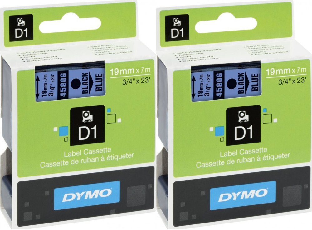 2x Taśma Dymo D1, 19mmx7m, nadruk czarny, taśma niebieska