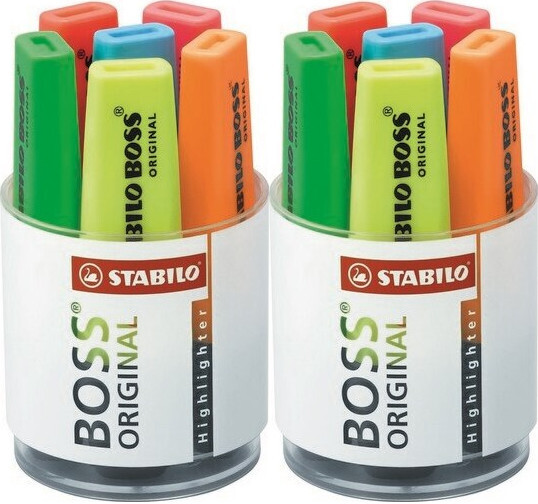 2x Zakreślacze Stabilo Boss w pojemniku, 6 sztuk, mix kolorów