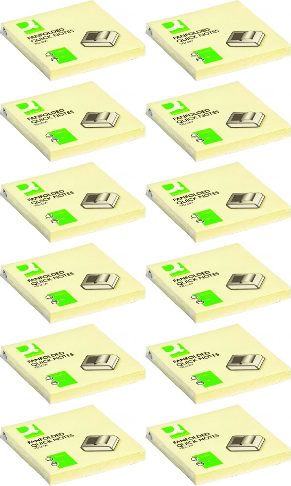 12x Karteczki samoprzylepne Q-Connect, harmonijkowy, 76x76mm, 100 karteczek, jasnożółty