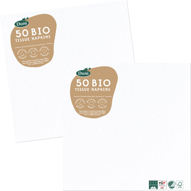 2x Serwetki gastronomiczne Duni Napkins, trzywarstwowe, 33x33cm, 50 sztuk, biały