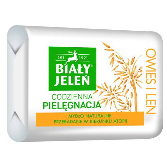 Biały jeleń premium - hipoalergiczne mydło z owsem i lnem w kostce, 100 g