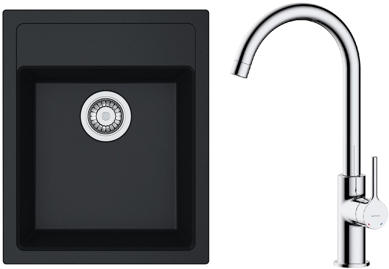 Zestaw Franke Sirius SID 610-40 zlewozmywak 43x53 cm z baterią kuchenną Oltens Skafta onyx/chrom (1140496104, 35206100) - Wysyłka w 24h