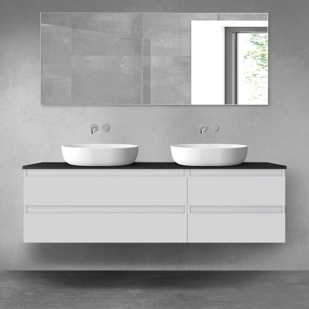 Oltens Vernal zestaw mebli łazienkowych 160 cm z blatem szary mat/czarny mat 68338700 - Wysyłka w 24h