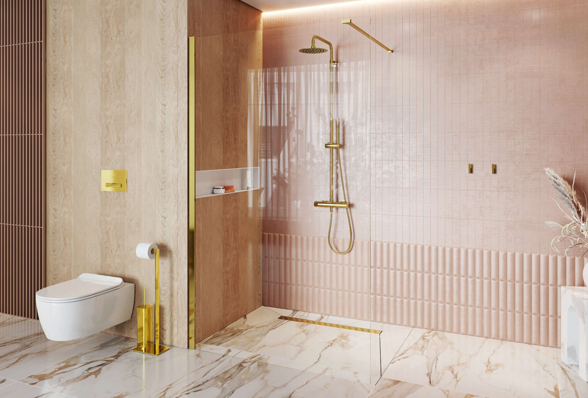 Excellent Vidoq ścianka prysznicowa walk-in 90 cm złoty połysk/szkło przezroczyste KAEX.1506.900.LP.GL