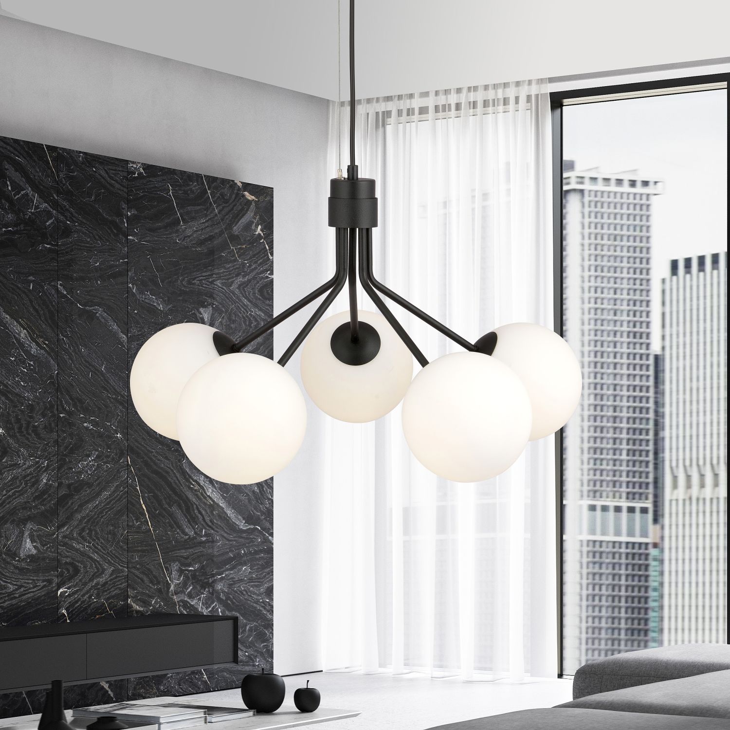 Emibig Nova lampa wisząca 5x10 W czarna-opal 1138/5