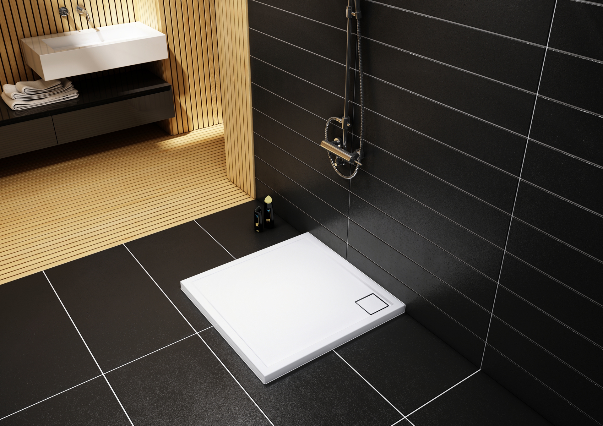 Schedpol Omega brodzik 90x90 cm kwadratowy Stonicryl biały gładki 3.0452