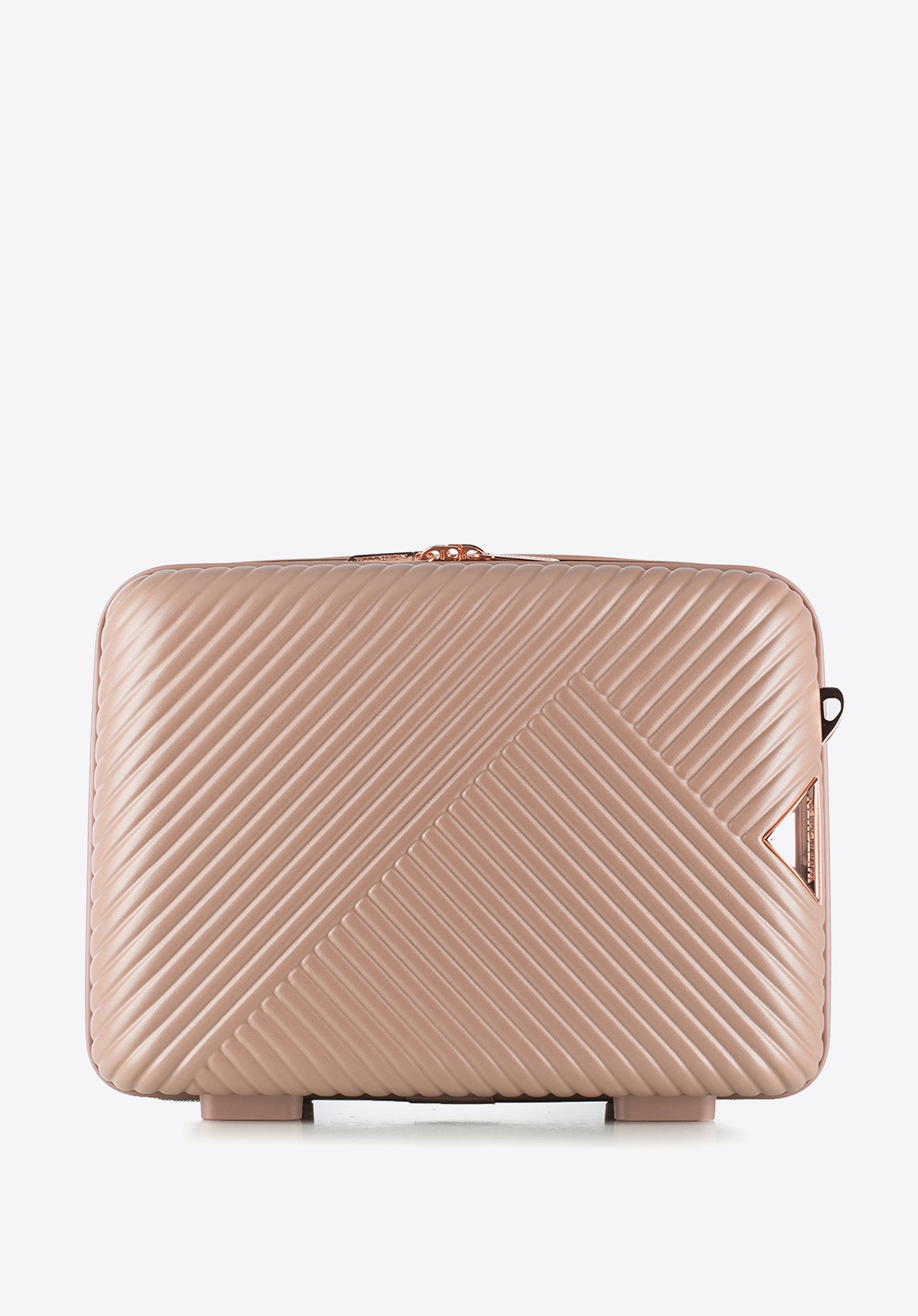 Kosmetyczka podróżna z polikarbonu w paseczki pudrowy róż