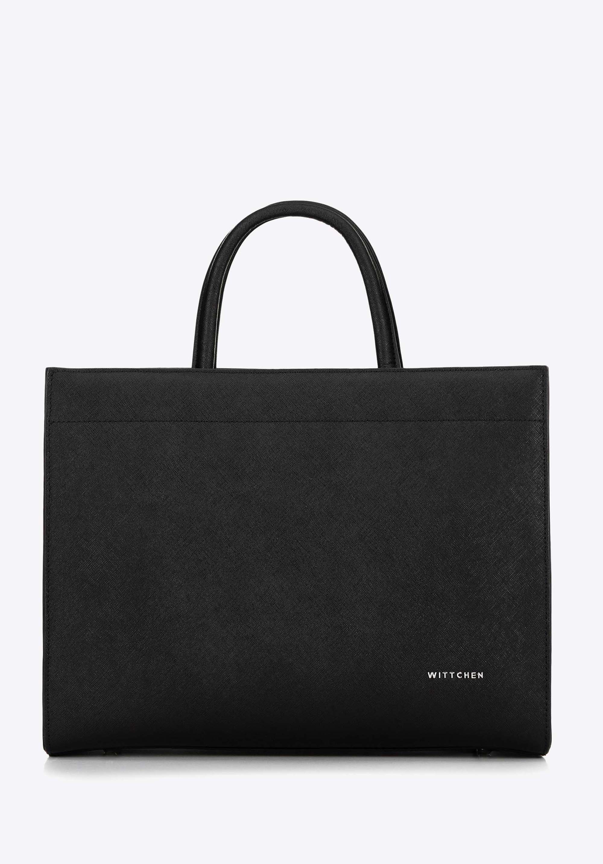 Damska shopperka ze skóry saffiano czarno - srebrna