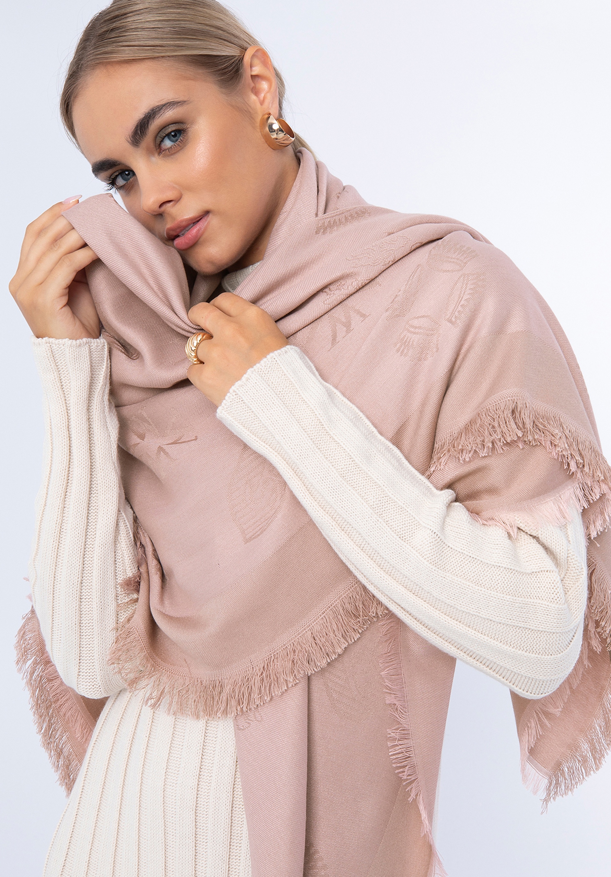 Damska chusta z bambusem tkana w monogram zgaszony róż