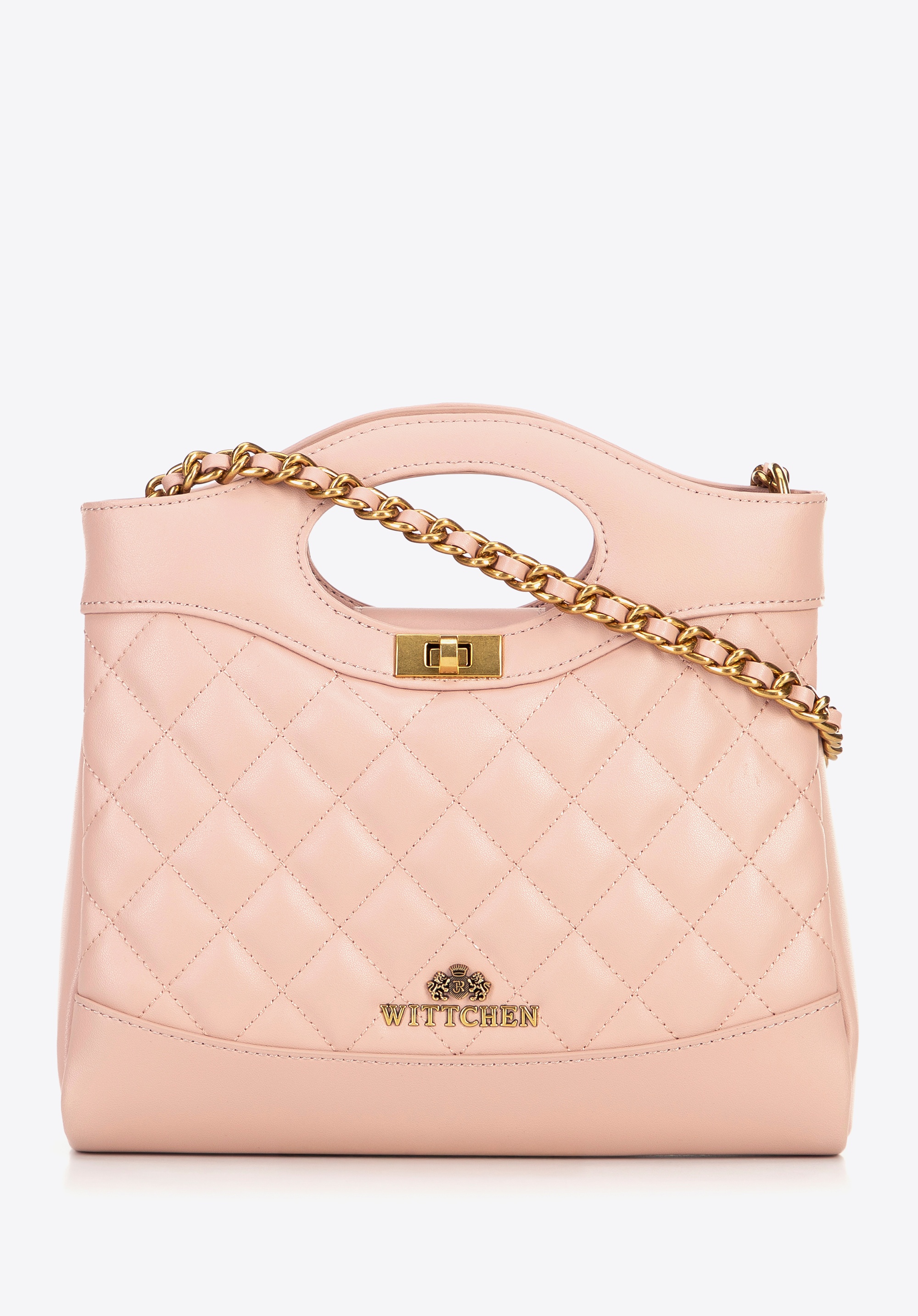 Minikuferek ze skóry pikowany na łańcuszku różowy