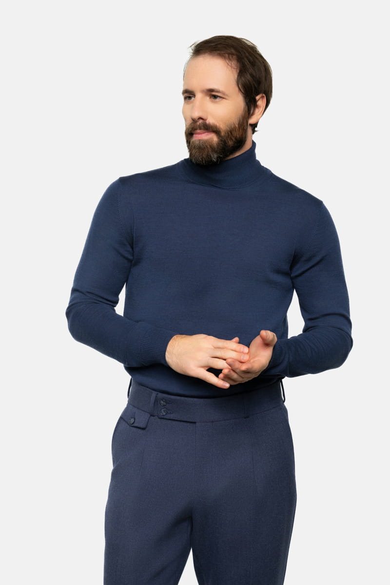 Granatowy golf z wełny merino