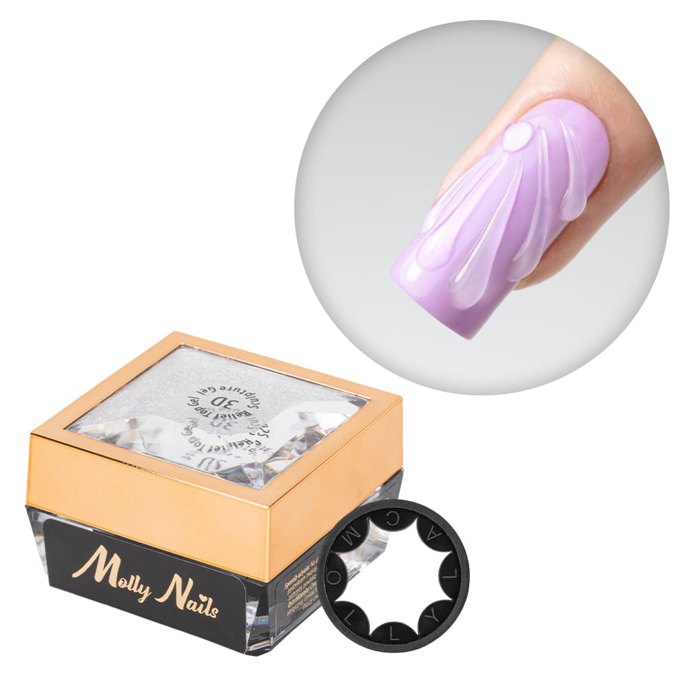 3D Relief Top Gel Sculpture top do zdobień/ efektów 3D Molly Nails HEMA/Di-HEMA Free 5 gram + Safety Ring