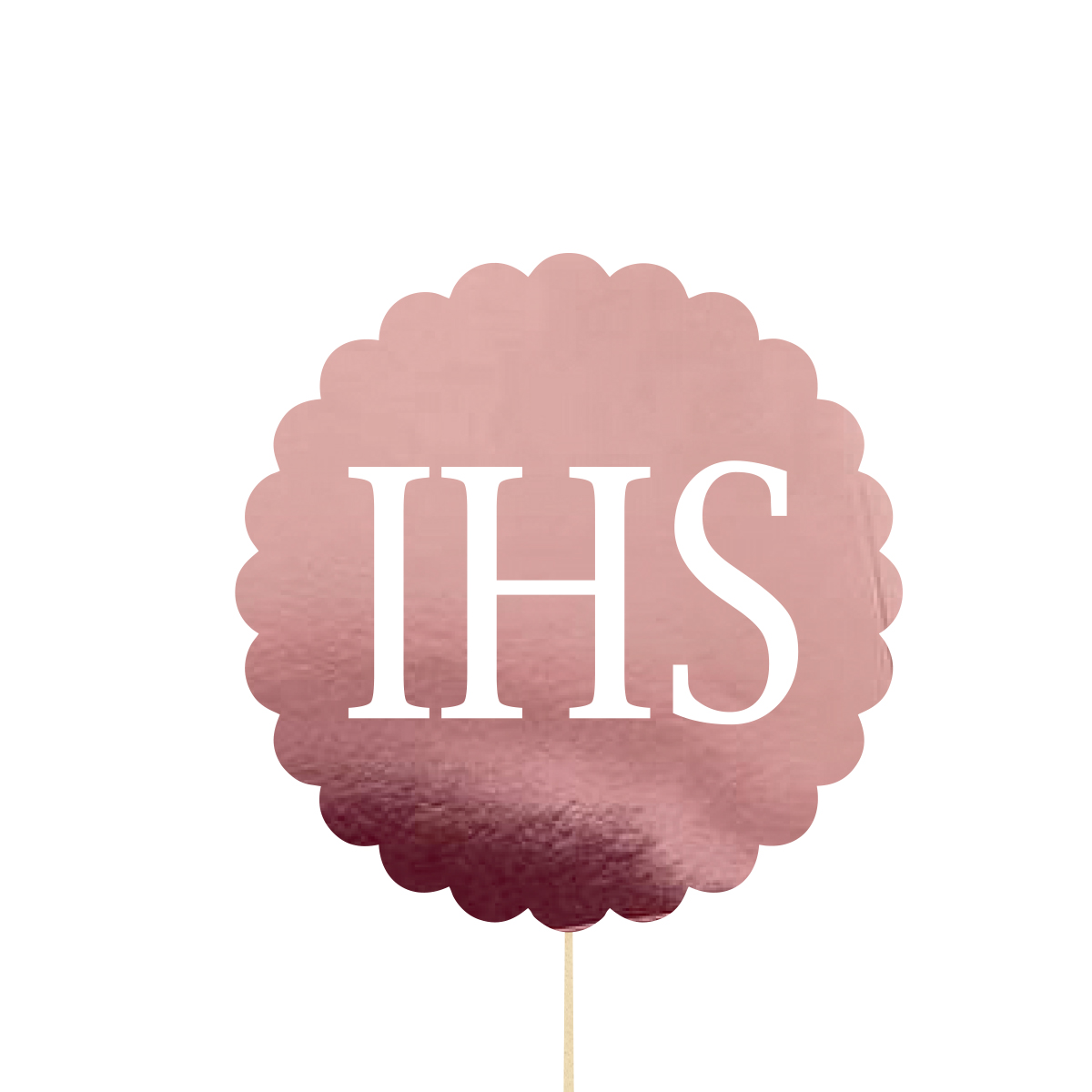Topper Hostia IHS różowe złoto, dekoracja na tort na Komunię Świętą pik napis, 22 cm