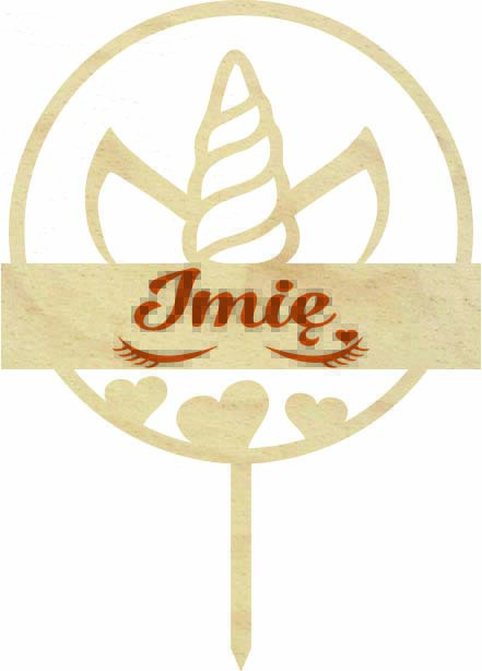 Topper urodzinowy jednorożec napis drewniany dekoracja na tort pik z imieniem