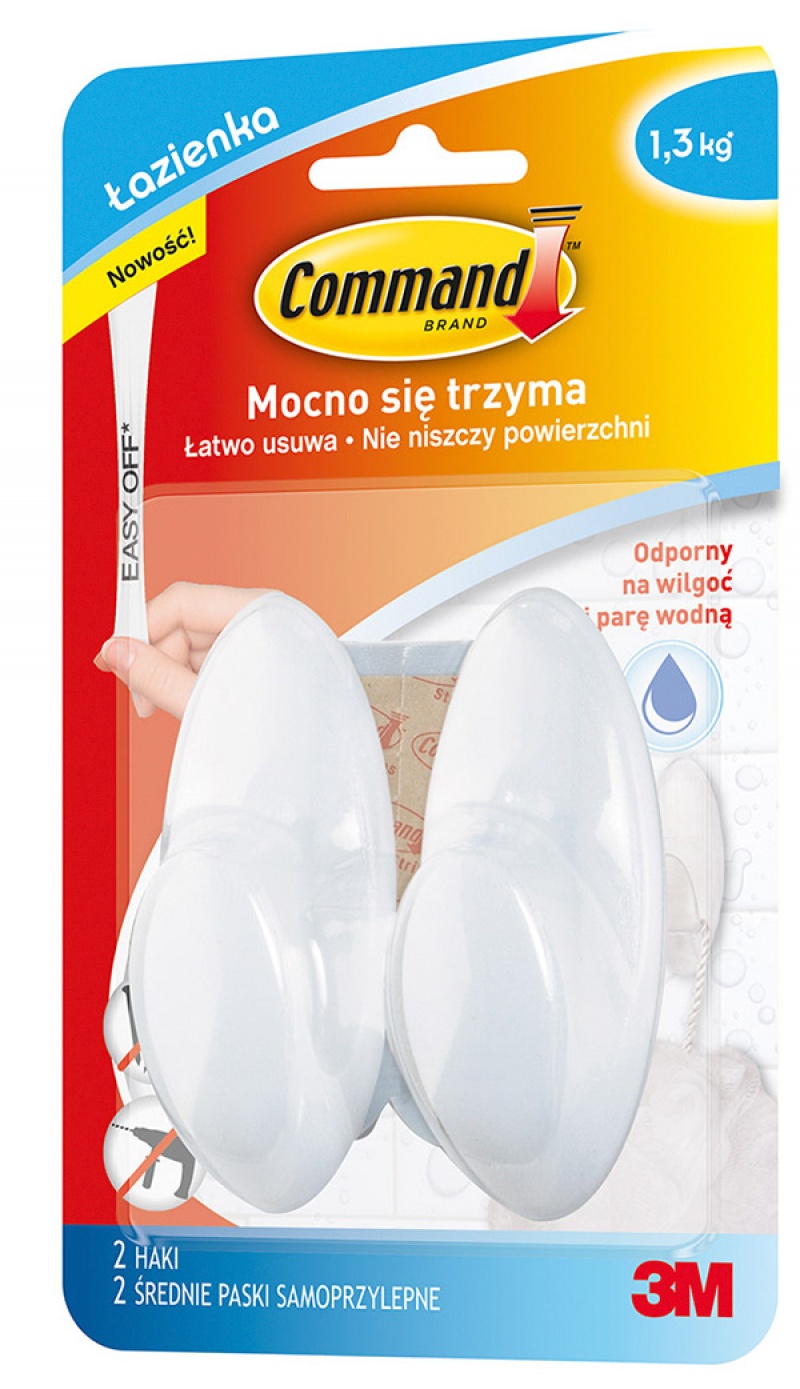 Akcesoria łazienkowe COMMAND (BATH-18), średnie, 2 szt., białe