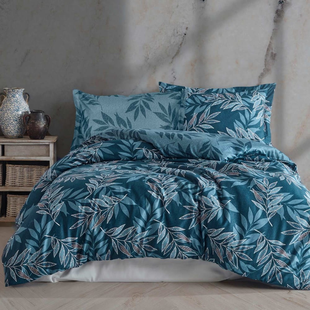 Komplet pościel 160x200 bawełniana gruba satyna w pudełku Irene niebieski