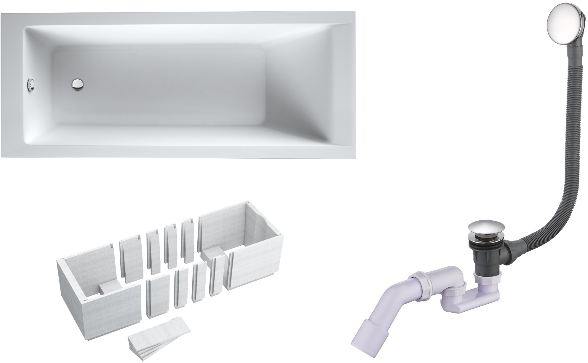 Darmowa Dostawa - Wanna z syfonem i nośnikiem 170x70 cm Oltens Langfoss abset1414