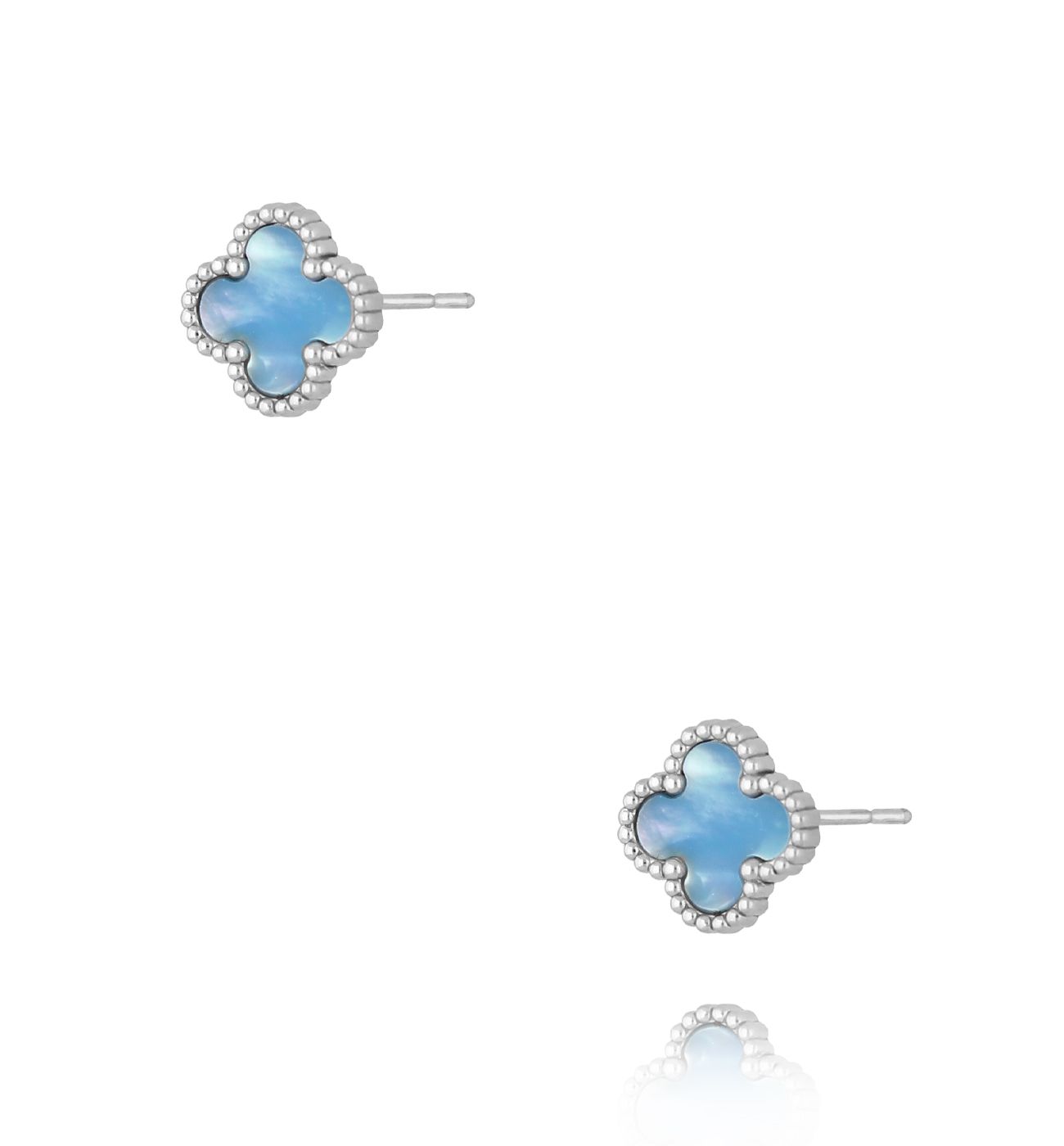 Kolczyki z koniczynką z niebieską masą perłową srebrne Luck in Leaves KSY0183