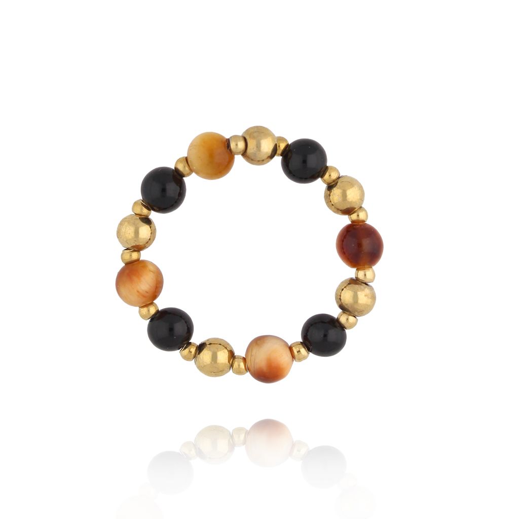 Pierścionek z agatami i tygrysim okiem PPA0060 - By Dziubeka