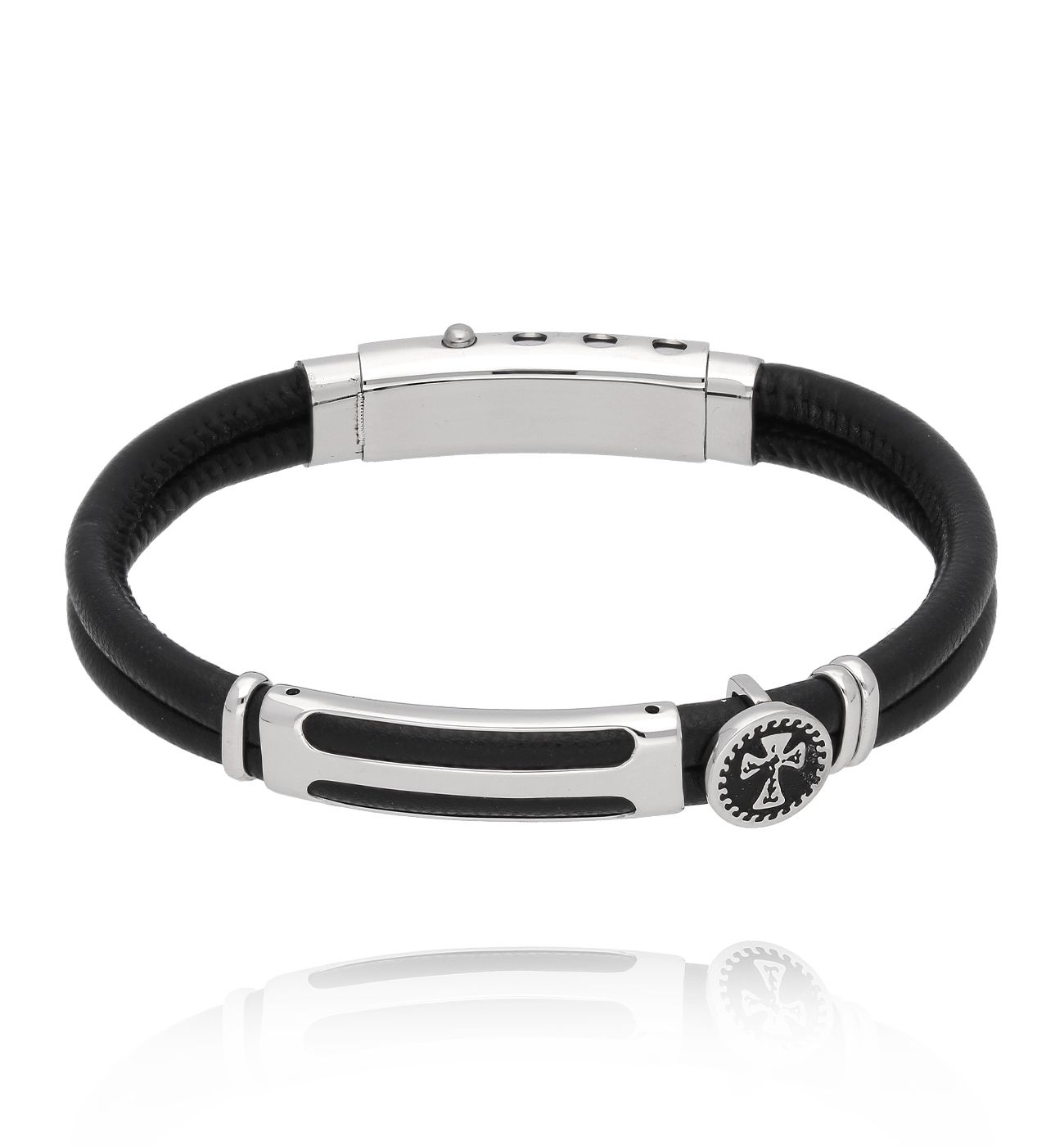 Bransoletka męska czarna z krzyżykiem BMITC0940