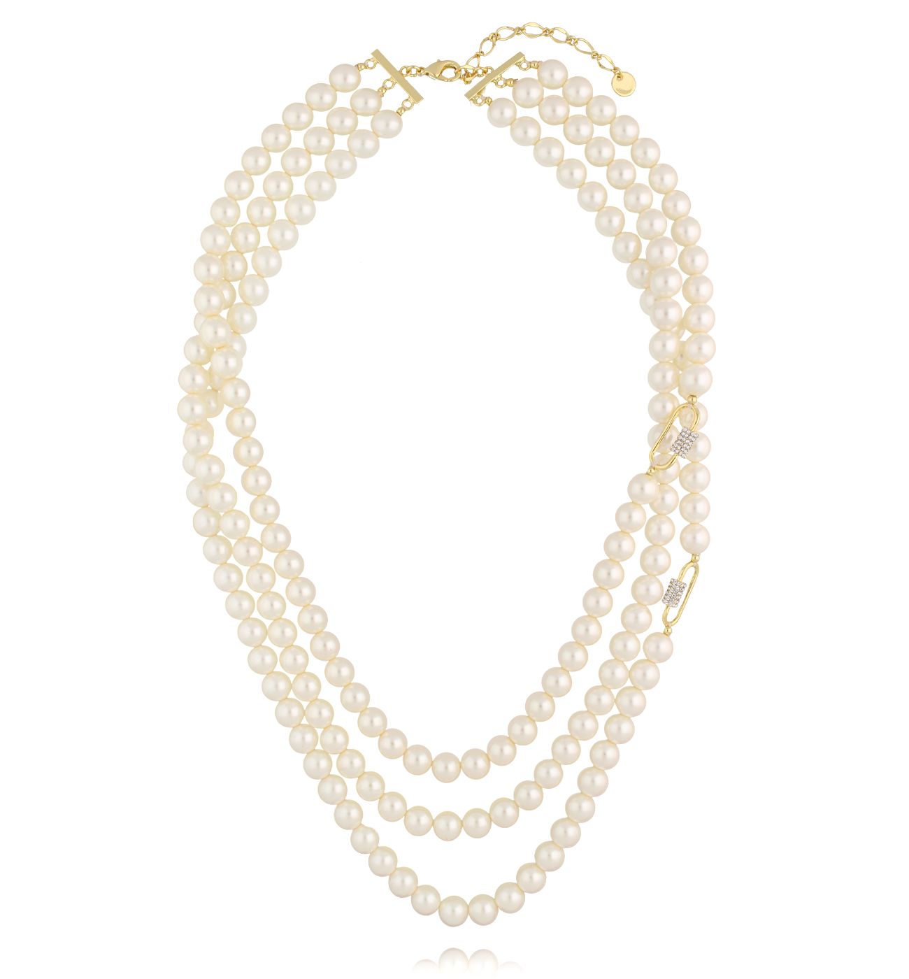 Naszyjnik trzyrzędowy z pereł i złotymi elementami - By Dziubeka