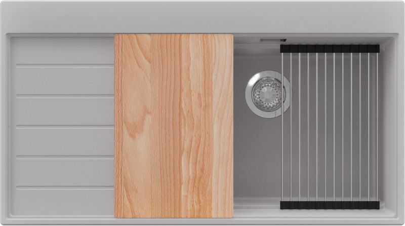 Zlewozmywak Sydney PRIMAGRAN Nablatowy 90x50cm do szafki od 60cm, Szary + Syfon + Akcesoria, S414, 1 szt.