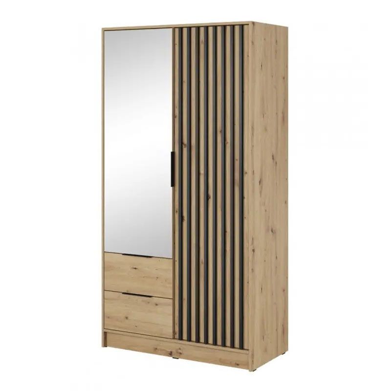 Szafa dwudrzwiowa z dwiema szufladami Bettso Nelly 2D z lamelami i lustrem dąb artisan 1szt.