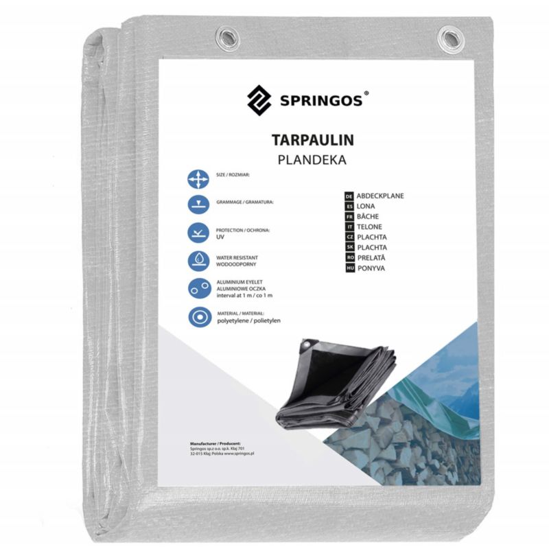 Plandeka ogrodowa wzmacniana płachta ochronna Springos 3x4 m 260g/m2 na samochód szara 1 szt.
