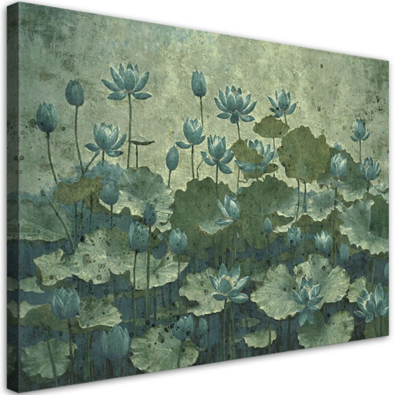 Obraz do salonu sypialni Feeby Kwitnące Zielone Lilie wodne 120x80 cm 1szt