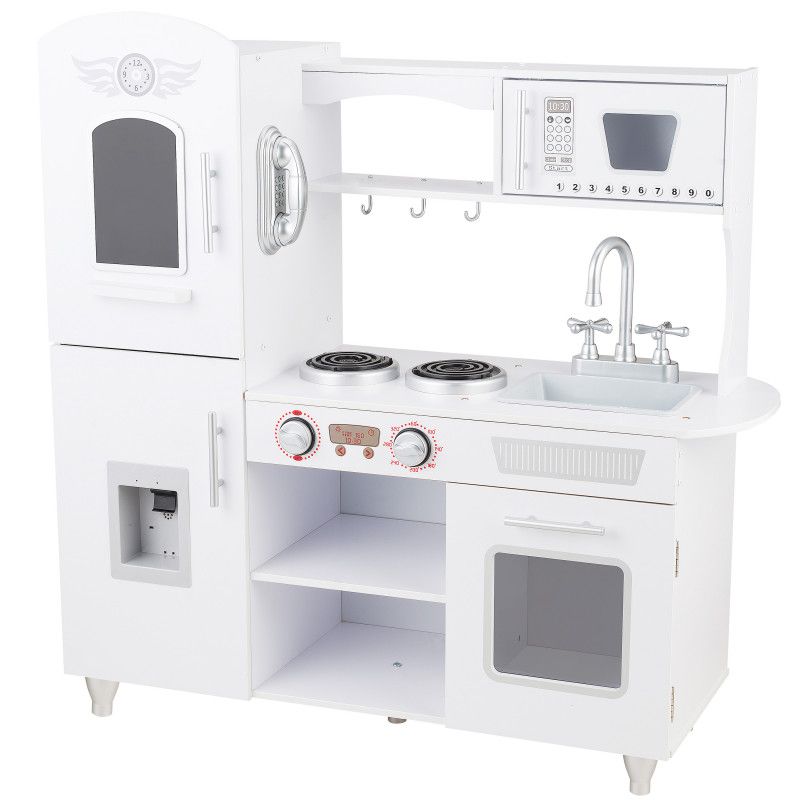 Drewniana biała kuchnia dla dzieci 4iQ Group TinyTotsKitchen z lodówką 1szt.