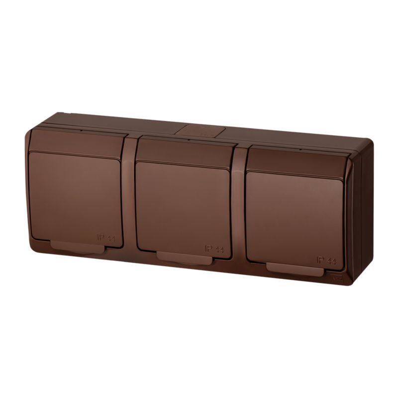 Gniazdo potrójne natynkowe hermetyczne brązowy HERMES 0323-06 ELEKTRO-PLAST