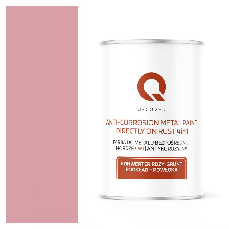Farba do Metalu Prosto na Rdzę 4w1 Q-Cover Różowy jasny RAL3015 Półmat 1L