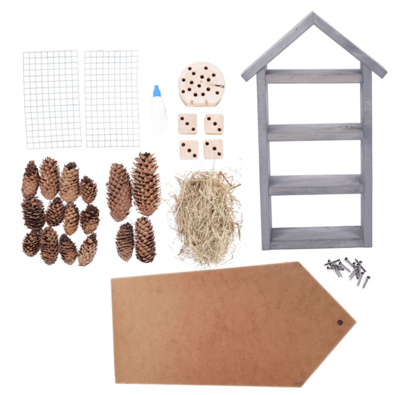 Hotel dla owadów MODO24 mega duży 47 cm do samodzielnego montażu DIY impregnacja szara 30 szt.