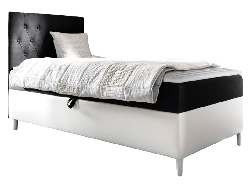 Łóżko kontynentalne MIRJAN 24 Filip Junior 1 80x200, Strona: Lewa biała ekoskóra/czarny 1 szt.