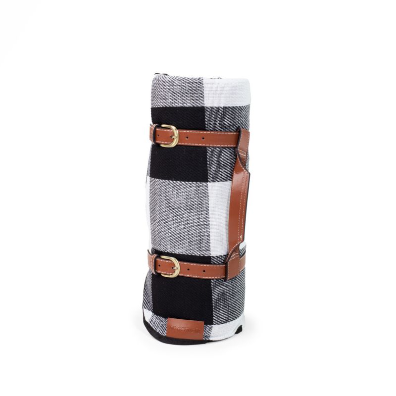 Koc piknikowy Be-active.pl czarno-biała krata wodoodporny składany duży na plażę i biwak 200x200 cm 1 szt