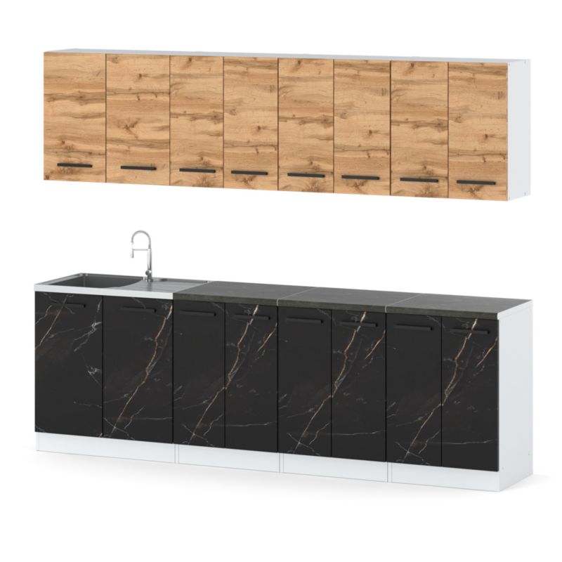 Zestaw Kuchenny Hurtownia-Mebli Z Blatem Kuchnia Vero 260cm Biały Mat Dąb Wotan/San Sebastian 260x47x145 cm 1szt.