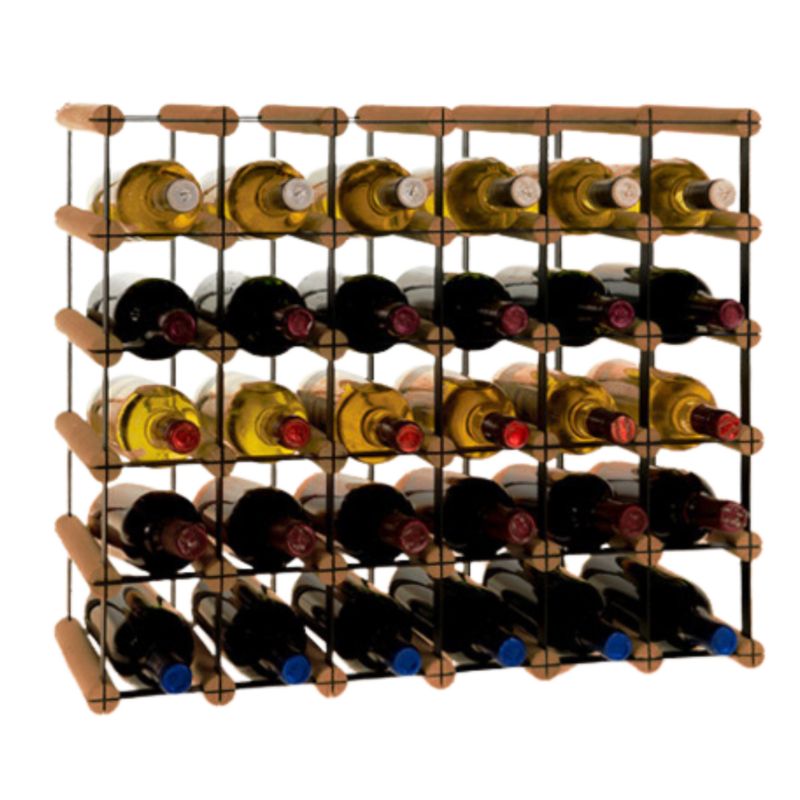 Stojak na wino MODO24 na butelki PET nowoczesny eko duży na 30 butelek czarny metal drewno brązowe 1 szt.