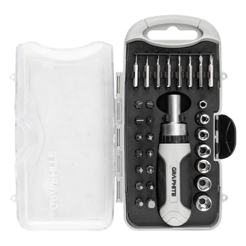 Zestaw bitów i bitów precyzyjnych GRAPHITE z uchwytem magnetycznym z grzechotką 115 mm, 30 szt. 1 kpl