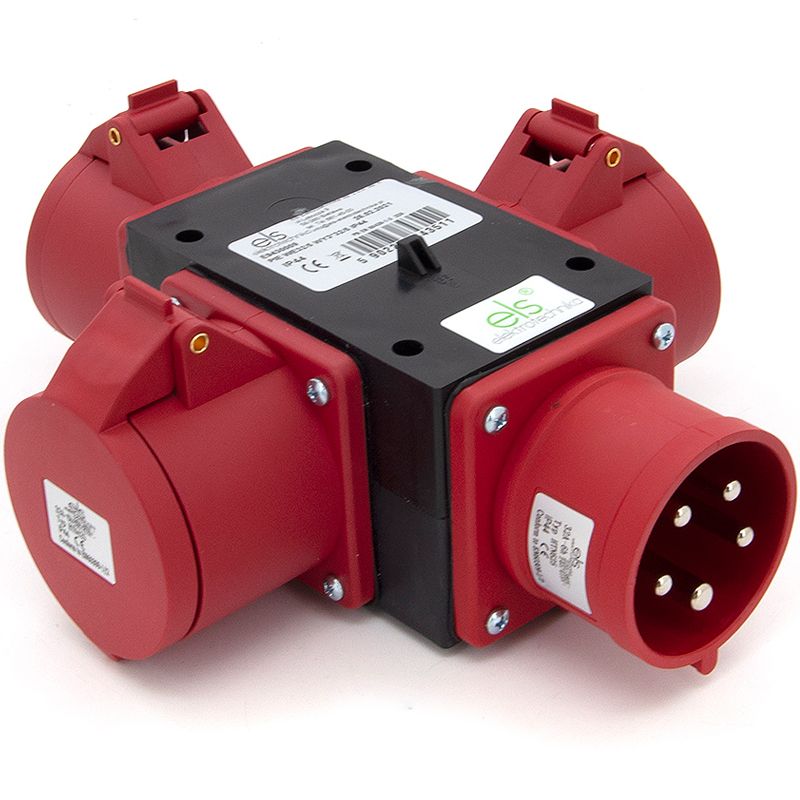 Trójnik siłowy przenośny ELS Elektrotechnika P003W rozgałęźnik potrójny WY 3x32/5 WE 32/5, adapter przemysłowy IP44, 1 szt.