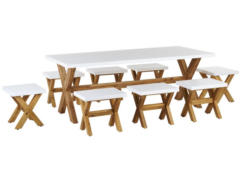 Zestaw ogrodowy ze stołkami dla 8 osób Olbia Beton Biały 1 kpl