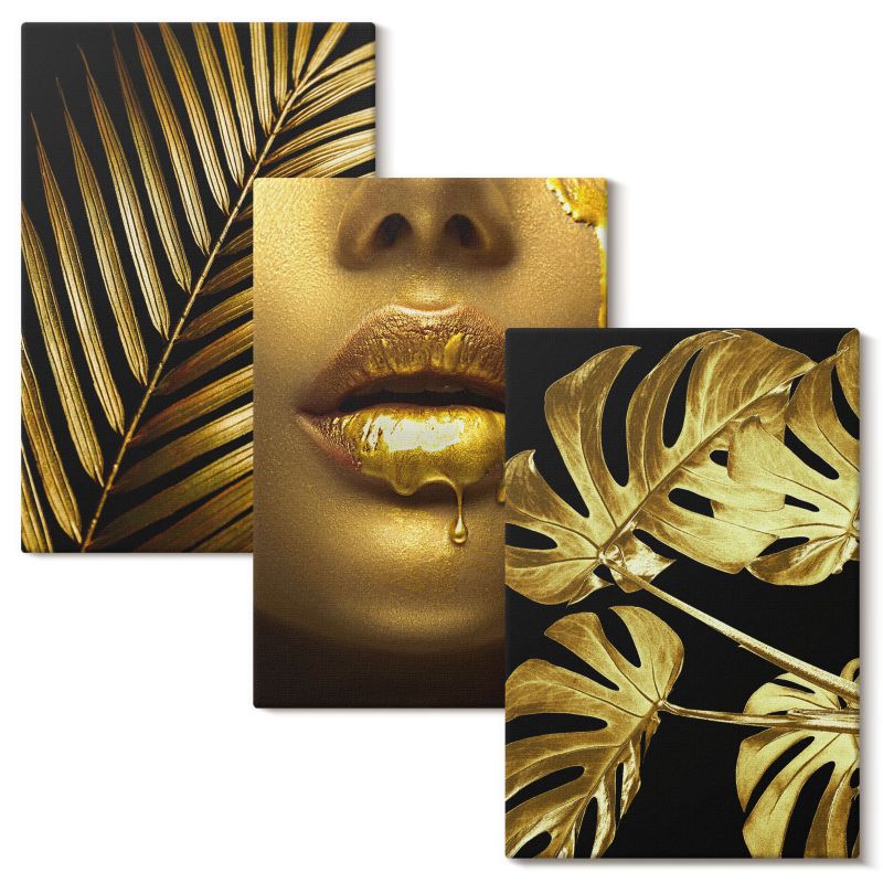 Zestaw Sztuki Na Płótnie Wallfluent 20x30 cm Palma monstera usta kobiety 3 szt.