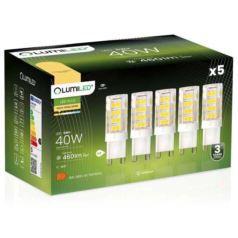Żarówka LED LUMILED G9 5W 460lm 3000K 360st 5 szt.