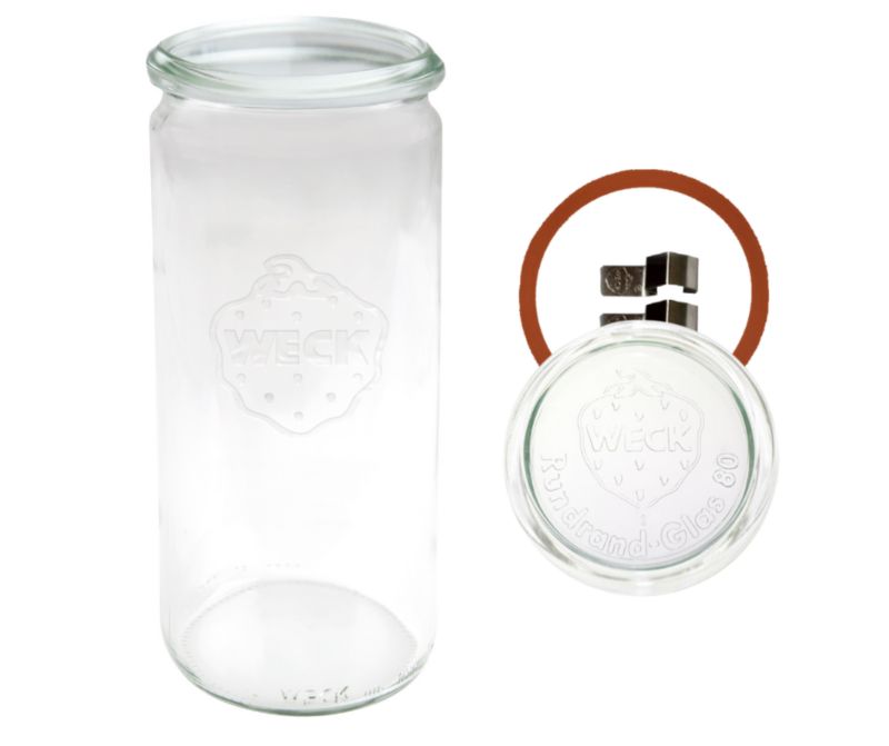 Słoik MODO24 Weck 1040 ml fi 80 cylinder szklane wieko gumka zapinki 1 kpl.