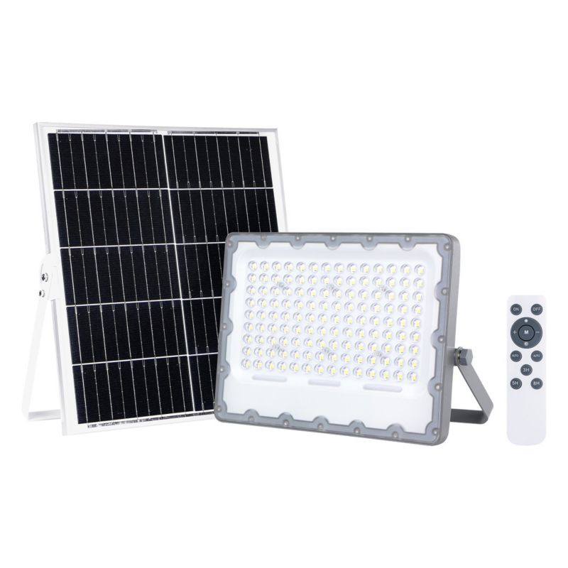 Naświetlacz solarny LED Eko-Light szary LED 100W 6000K 1300lm z pilotem IP65 wym: 37 x 34 x 6 cm aluminium - 1 szt.