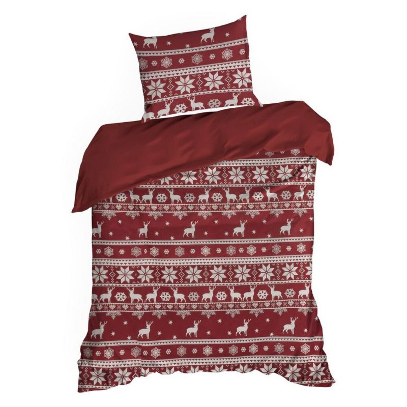 Pościel Świąteczna OSLO Eurofirany Czerwona Renifery Śnieżynki 140X200 cm 2 szt.