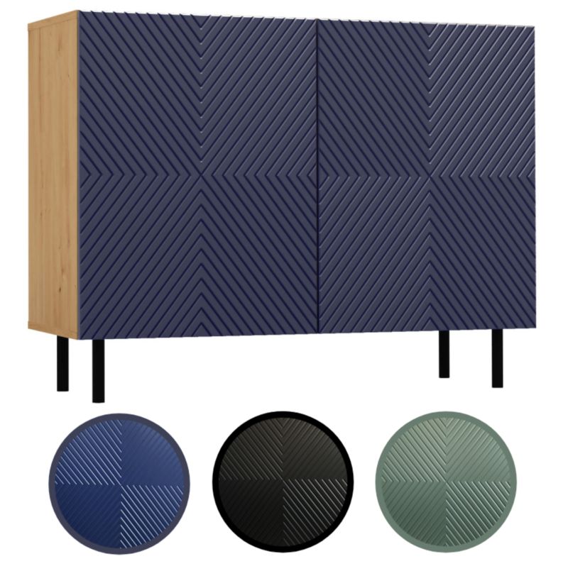 Komoda Kama 2K Ryflowany Front Kwadrat Granatowa