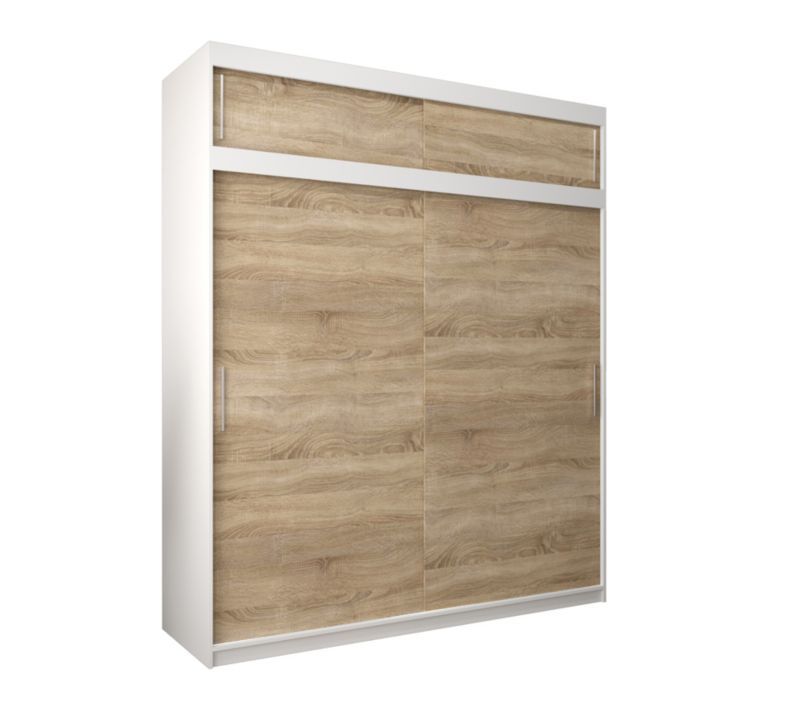 Szafa przesuwna Garderoba Abiks Tokyo 200 biały + sonoma z nadstawką 1 szt.